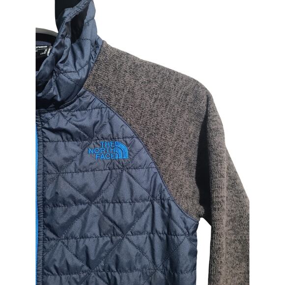 The North Face Quilted Sweater Fleece Hoodie Boy's Blue/Gray Size Small - Picture 3 of 7